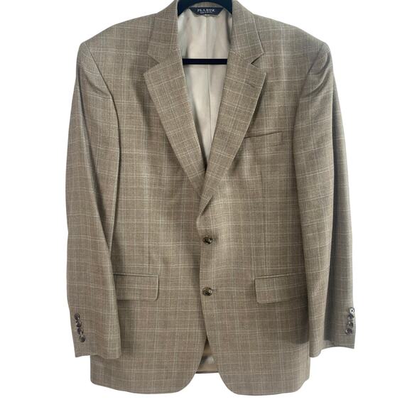 Jos A Bank Size 40L Men's Wool Silk Sport Blazer Jacket Tan Plaid Career - Picture 1 of 12